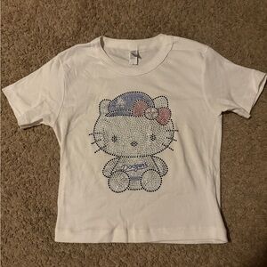Hello Kitty los Angeles Dodgers White Rhinestone Graphic Tee